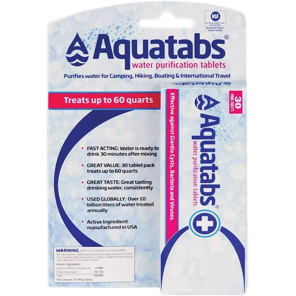 Tabletas de purificación de agua Aquatabs 49 mg (paquete de 30)