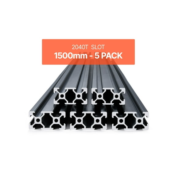 VEVOR 5PCS 59 in (1500 mm) T Slot 2040 Aluminum Extrusion Profile, European Standard Anodized Linear Rail, High-Strength Extruded Aluminum Rail for 3D Printer, CNC Machine DIY, Laser Engraving, Black