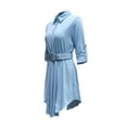 thumbnail image 3 of hirigin Women's Casual Dress Lapel Front Button Design Irregular Ruffle Hem Elegant Shirt Dress + Belt, 3 of 5