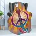 thumbnail image 4 of Retro Soft Flannel Fleece Throw Blanket, Colorful Guitar and Peace and Dove Dedicated to the Woodstock Tribute, Cozy Plush for Indoor and Outdoor Use, 60" x 80", Multicolor, by Ambesonne, 4 of 5