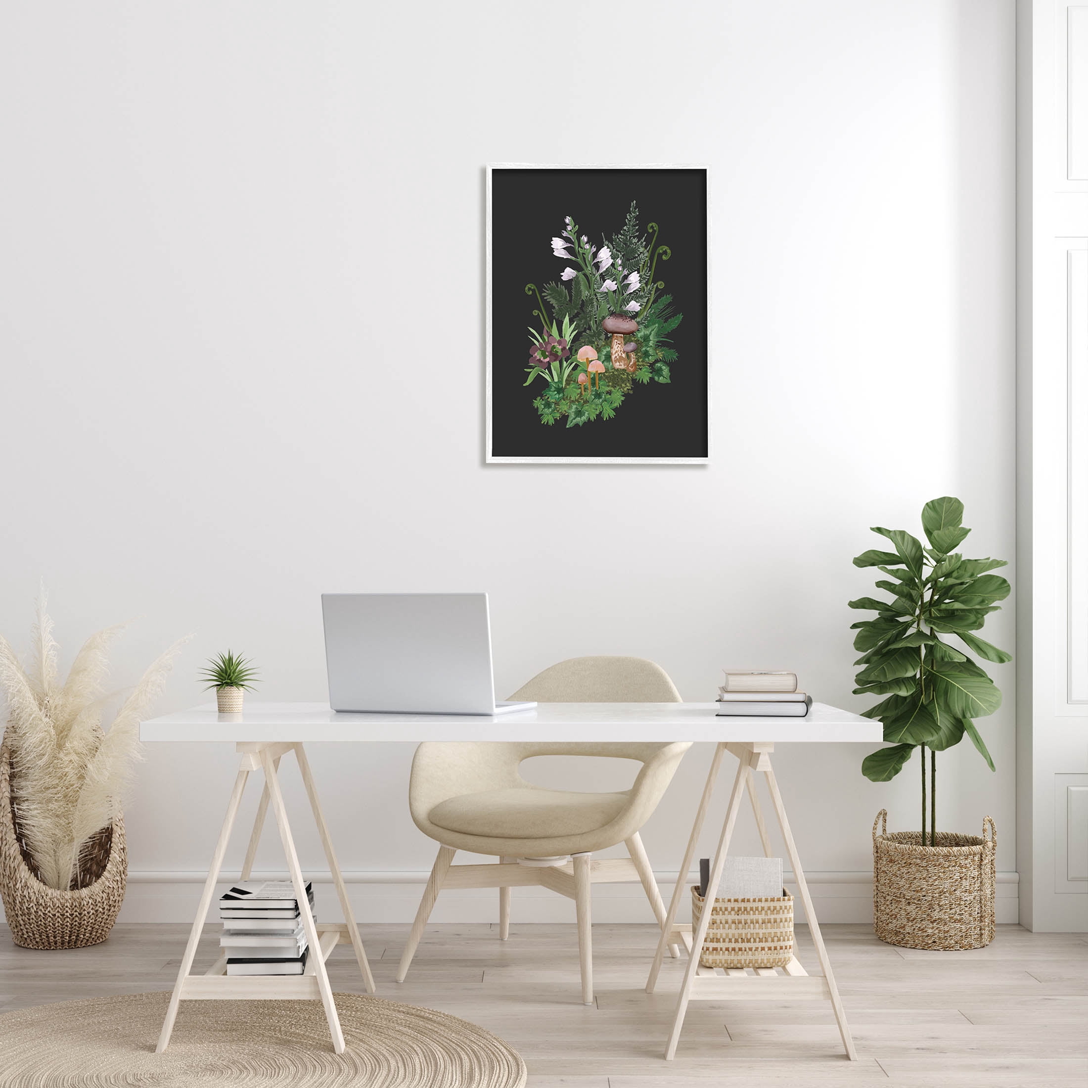 Forest Plants Blooming Mushrooms Botanical & Floral Graphic Art White Framed Art Print Wall Art