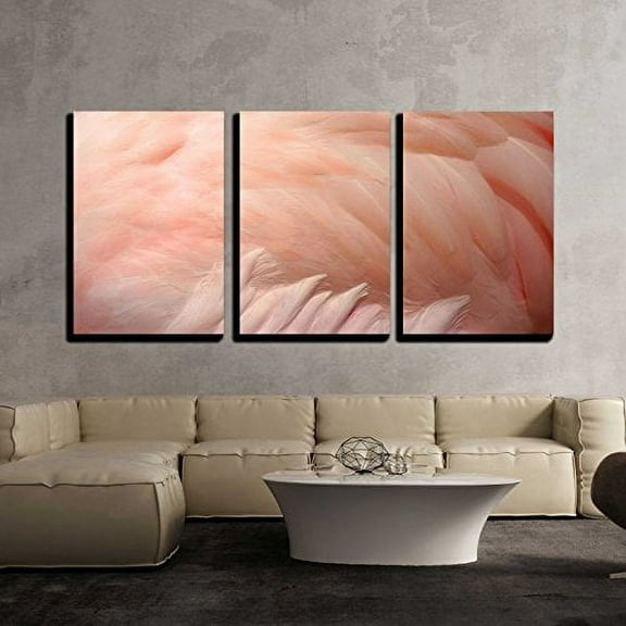 wall26 - 3 Piece Canvas Wall Art - Pink Flamingo Feathers Delicate Soft for Background. - Modern Home Art Stretched and Framed Ready to Hang - 24"x36"x3 Panels