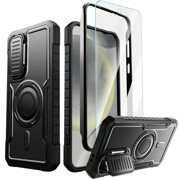 ExoGuard For Samsung Galaxy S24 FE Case, MagSafe Case with Screen Protector and Kickstand (Black)