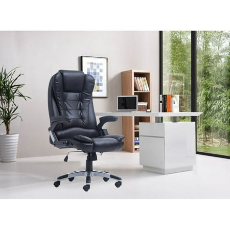 Swivel Gaming Massage Chair Ergonomic PU Leather Executive Office Chair Heated Vibrating 7 Point Wireless Massage Chair with Heating Function (Black)