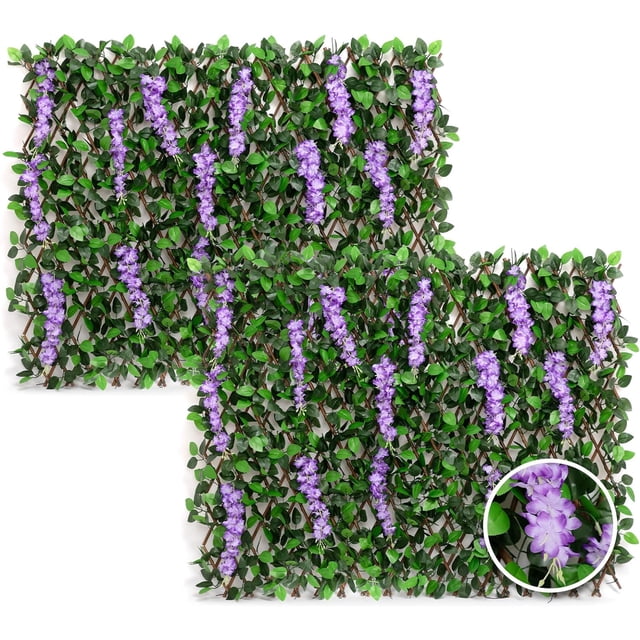 Expandable Fence Privacy Screen for Balcony Patio Outdoor, 2PCS Faux Ivy Fencing Panel for Backdrop Garden Backyard Home Decorations