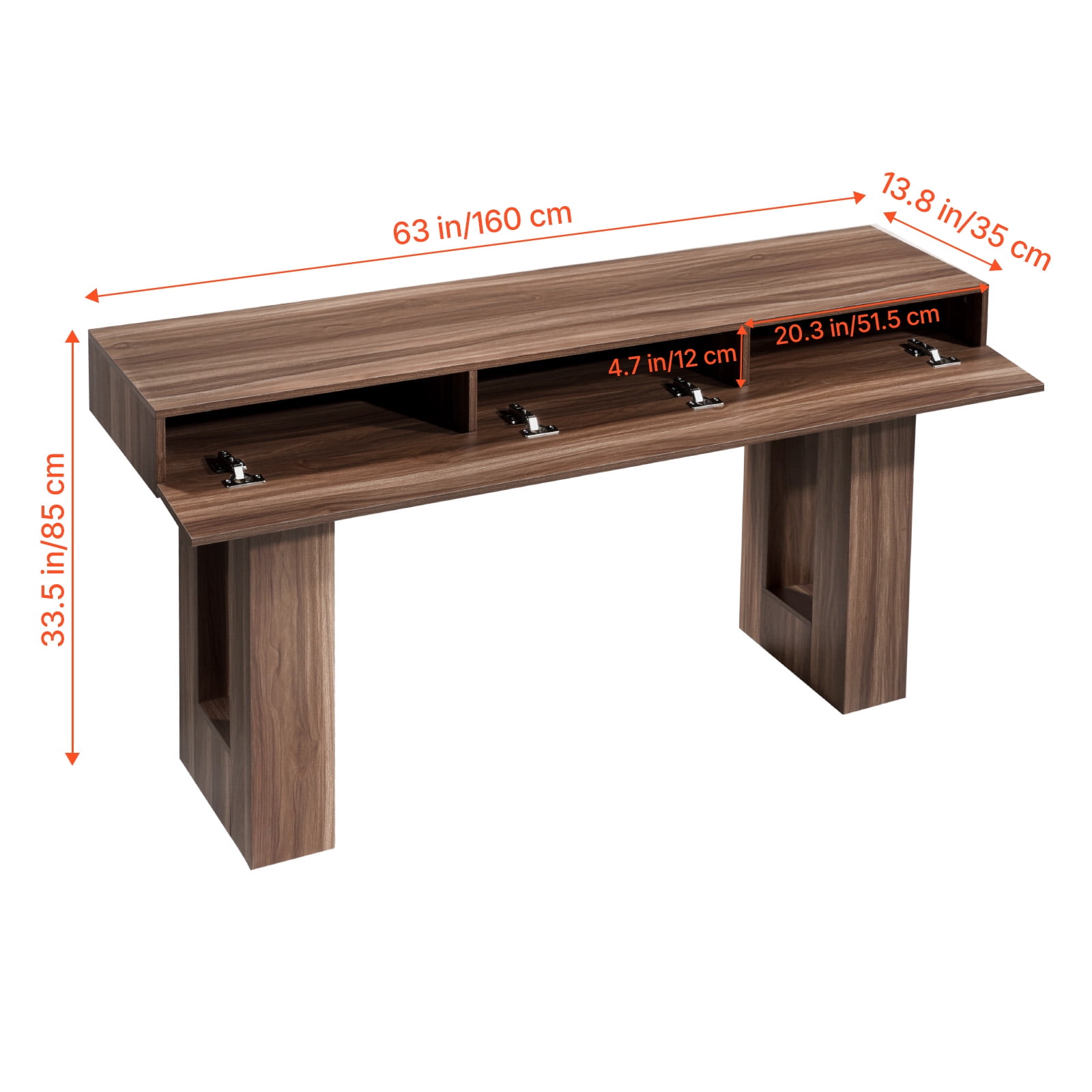 KFFKFF 63-inch Console Table, Wooden Rectangular Entryway Desk, Farmhouse-Style Sofa Table for Hallway, Bedroom, Living Room, or Foyer, Easy to Assemble, Brown