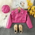thumbnail image 2 of XFHLMJFF Girls Tops Long Sleeve Tunic Tees Blouses Toddler Leather Motorcycle Jacket Solid Color Cute Ruffle Fall Pu Coat And Hat 2 To 7 Years Lovely Tee, 2 of 4