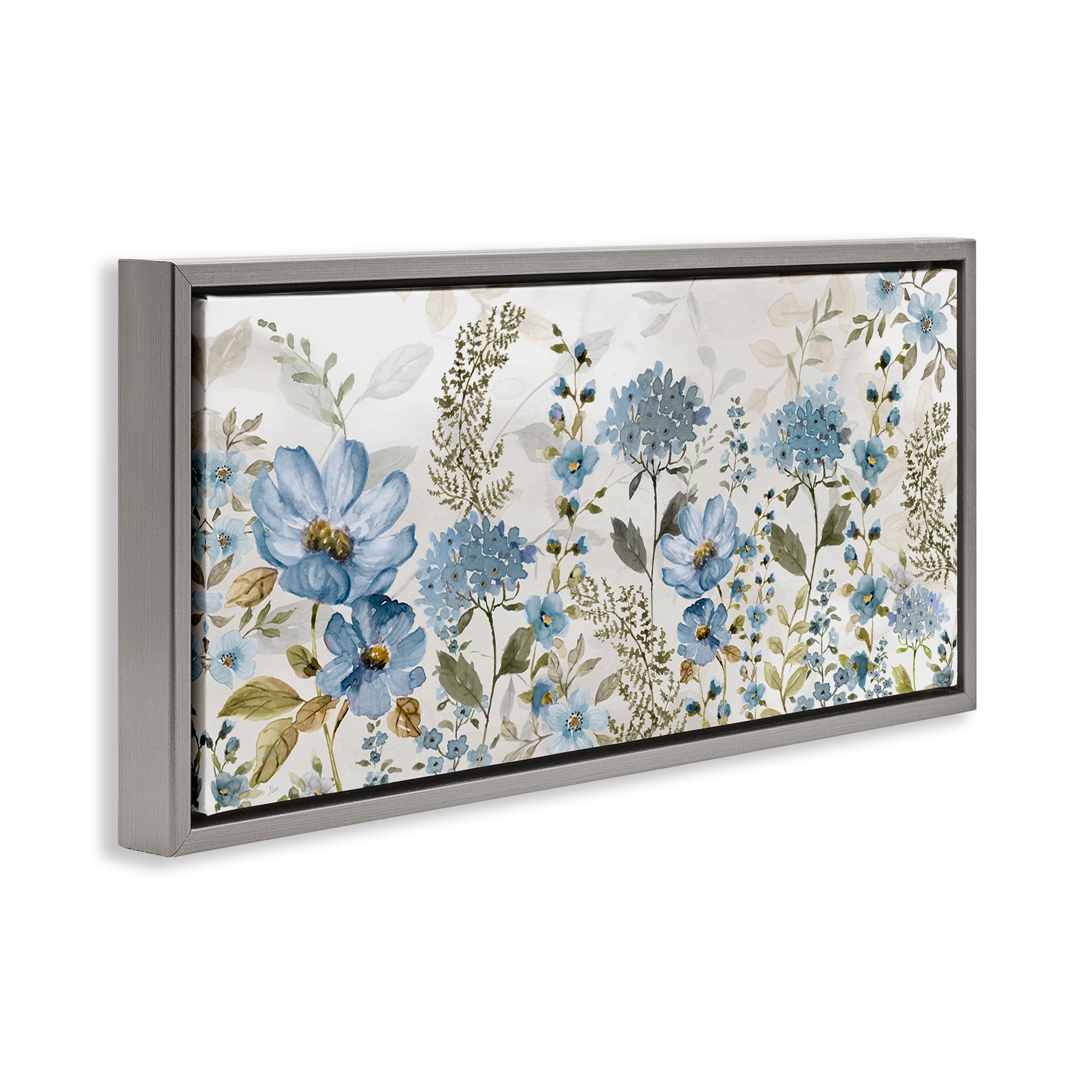 Stupell Industries Subdued Meadow Foliage Gray Framed Floater Canvas Wall Art, design by Nan