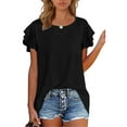 thumbnail image 6 of Womens tshirts ruffle sleeve summer casual tee shirts round neck solid color cute tunic dressy casual business outfits, 6 of 8