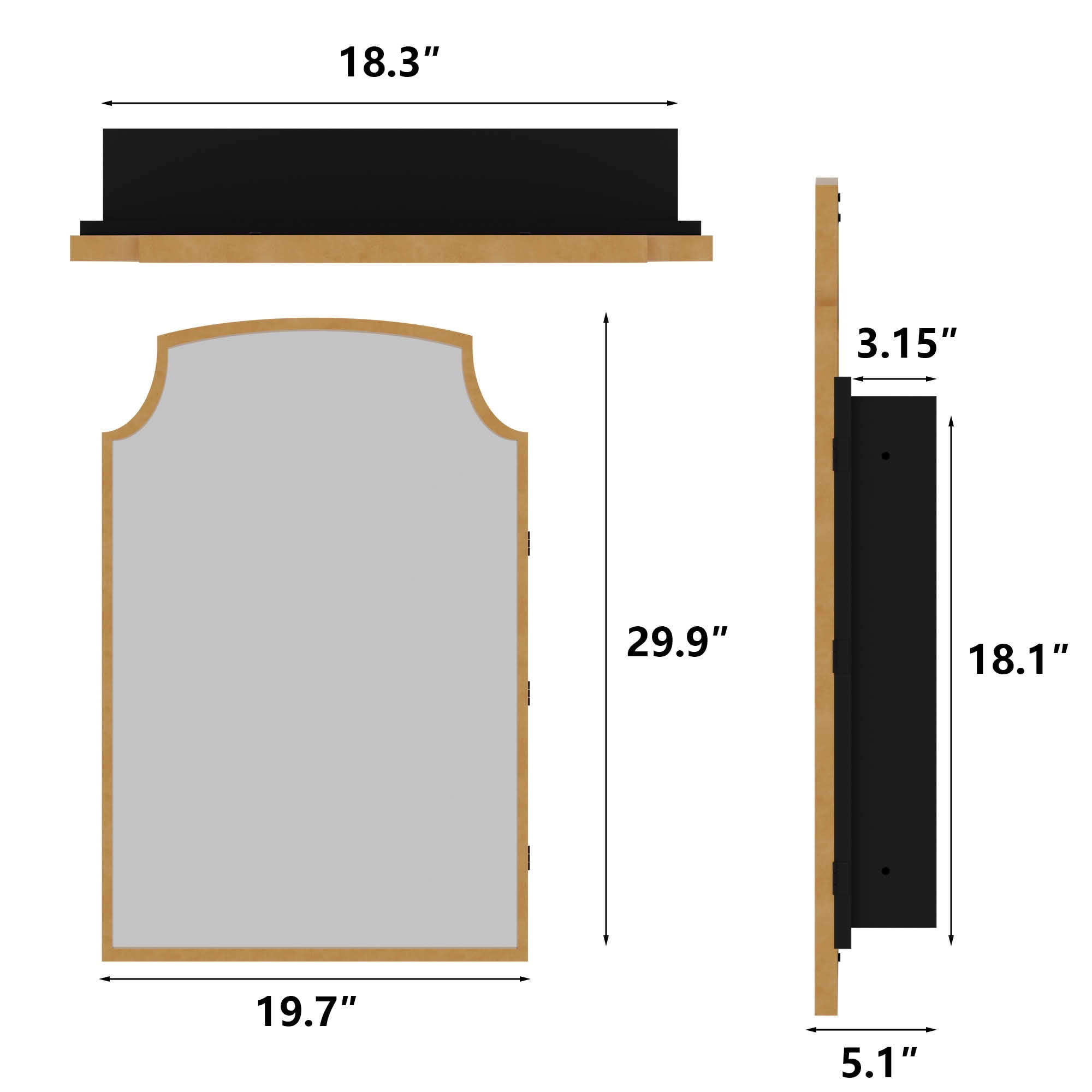MAYEERTY 30x20x5 Inch Gold Metal Slightly Arched Medicine Cabinet for Bathroom