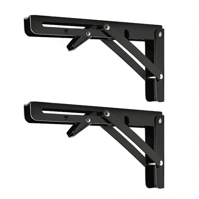 veasfak 2Pcs Folding Shelf Brackets Triangle Folding Angle Bracket Hardware Sturdy Shelf Black 12inch