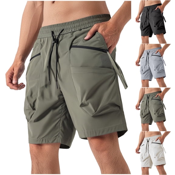 RYDCOT Men’s Solid Color Cargo Sweat Shorts Casual Drawstring Elastic Waist Shorts Athletic Workout Gym Short with Pockets White