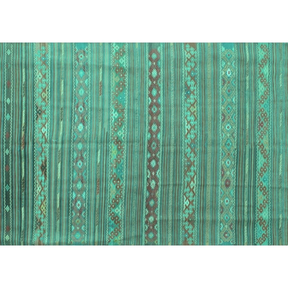 Ahgly Company Machine Washable Indoor Rectangle Persian Turquoise Blue Traditional Area Rugs, 5' x 7'
