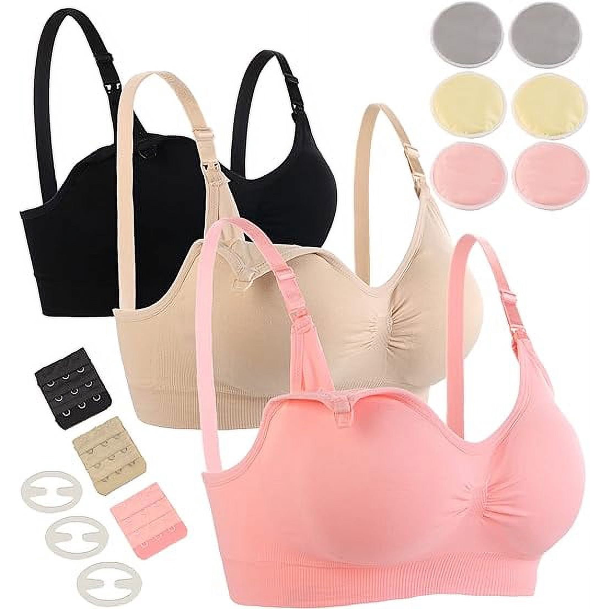 luopital 3 Pack Nursing Bra Seamless Breastfeeding Bras with Extra Washable Nursing Pad Maternity Sleep Bralette for Women(M)