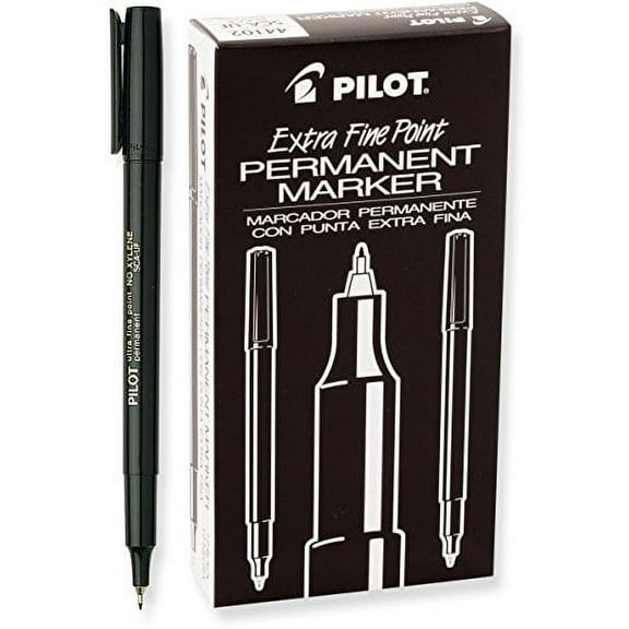 PILOT Extra Fine Point Permanent Markers, Black Ink, 12-Pack (44102)