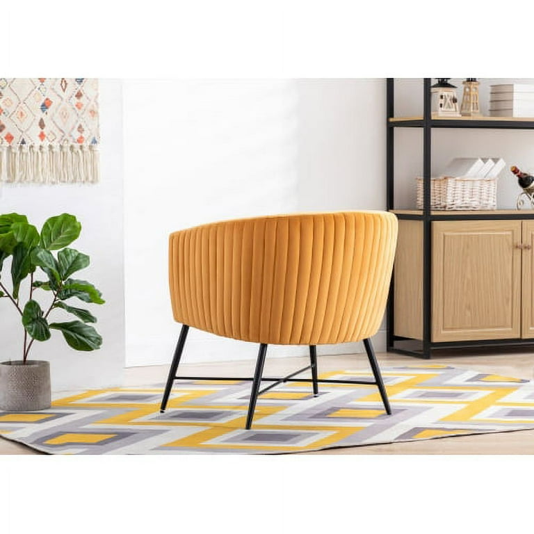 Velvet Accent Chair Modern Barrel Arm Chair Living Room Bedroom Chair Metal Legs Armchairs Set of 1 Yellow