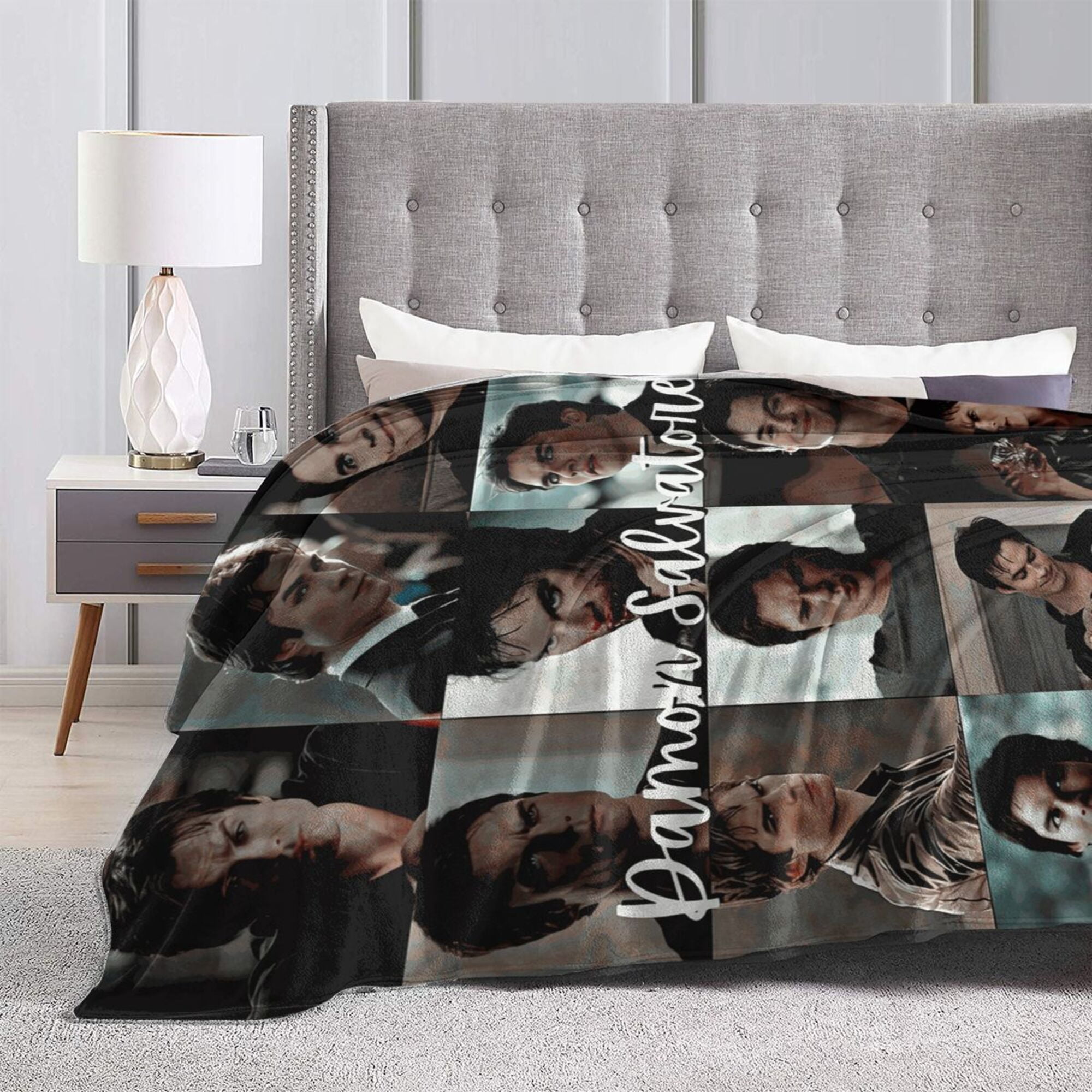 SYSFOURC Damon Salvatore Blanket The Vampire Diaries Poster Ian Somerhalder Throw Blanket for Bed Soft Collage Blanket for Bedroom Cute Blanket Funny Room Decor Flannel Blankets for Bed Sofa 50 x40 Wa...