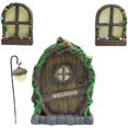 thumbnail image 1 of Puerta de jardín de hadas de poliresina con revestimiento fosforescente, casa de gnomos místicos para decoración de interiores y exteriores, incluye ventanas que brillan en la oscuridad y diseño, 1 of 4