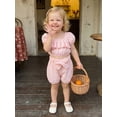 thumbnail image 6 of BemeyourBBs Toddler Baby Girls Summer Clothes Infant Baby Girls 2 Piece Outfits Short Puff Sleeve Square Neck Ruched Shirt Tops Belted Shorts Sets, 6 of 9
