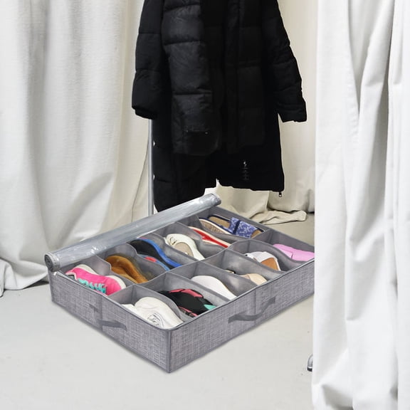 CRILSTYLEO Underbed Storage Container Grey Foldable Shoe Organizer Dust Resistant