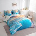 thumbnail image 2 of Castle Fairy Golden Hour Sunset Beach Queen Bedding 7pcs,Long Foam Tropical Coast Painting Bedding Comforter Set Queen,Orange Cyan,Grey Reversible, 2 of 7