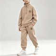 thumbnail image 2 of NEBWOAK Boys Tracksuit Set 2 Piece Half Zip Sweatshirt Jogger Pants,Brown Sweatsuit,Size 7-8 T, 2 of 8