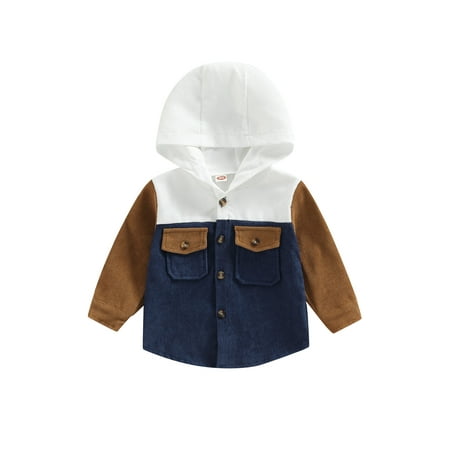

Toddler Baby Boy Girl Corduroy Shacket Jacket Long Sleeve Button Down Color Block Hooded Coat Tops Fall Winter Outwear