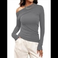 thumbnail image 3 of Blusas de Mujer con Hombros Descubiertos, Elegantes, de Larga, Asimétricas, Ajustadas, para Salir, de Otoño, con Frunces. Gris Oscuro M, 3 of 8