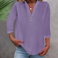 thumbnail image 2 of Tshirts Shirts for Women Fashion Breathable Casual V Neck Down Short Sleeve Womens Summer Tops Purple L, 2 of 6