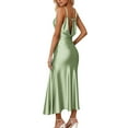 thumbnail image 5 of nerohusy Summer Satin Maxi Dresses for Women 2025 Cowl Neck Ruched Silk Formal Wedding Guest Spaghetti Strap Slip Dress with Slit Green,S, 5 of 7