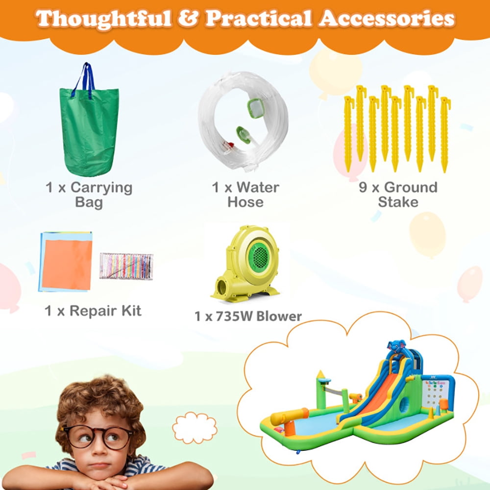 Aimee Lii Inflatable Water Slide Giant Water Park 9-In-1 for Kids Backyard Fun with 735W Blower, Kids Water Park Bounce House