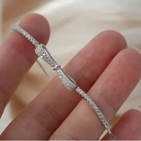 Women's 2Ct Round-Cut Cubic Zirconia Bolo Bracelet, 18k White Gold Plated Sterling Silver, Elegant Adjustable Jewelry