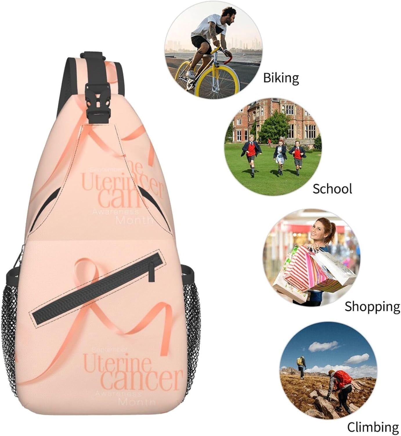 Uterine Cancer Awareness Month Sling Bag Crossbody Hiking Travel Chest Bags Backpack Shoulder Daypack for Women Men