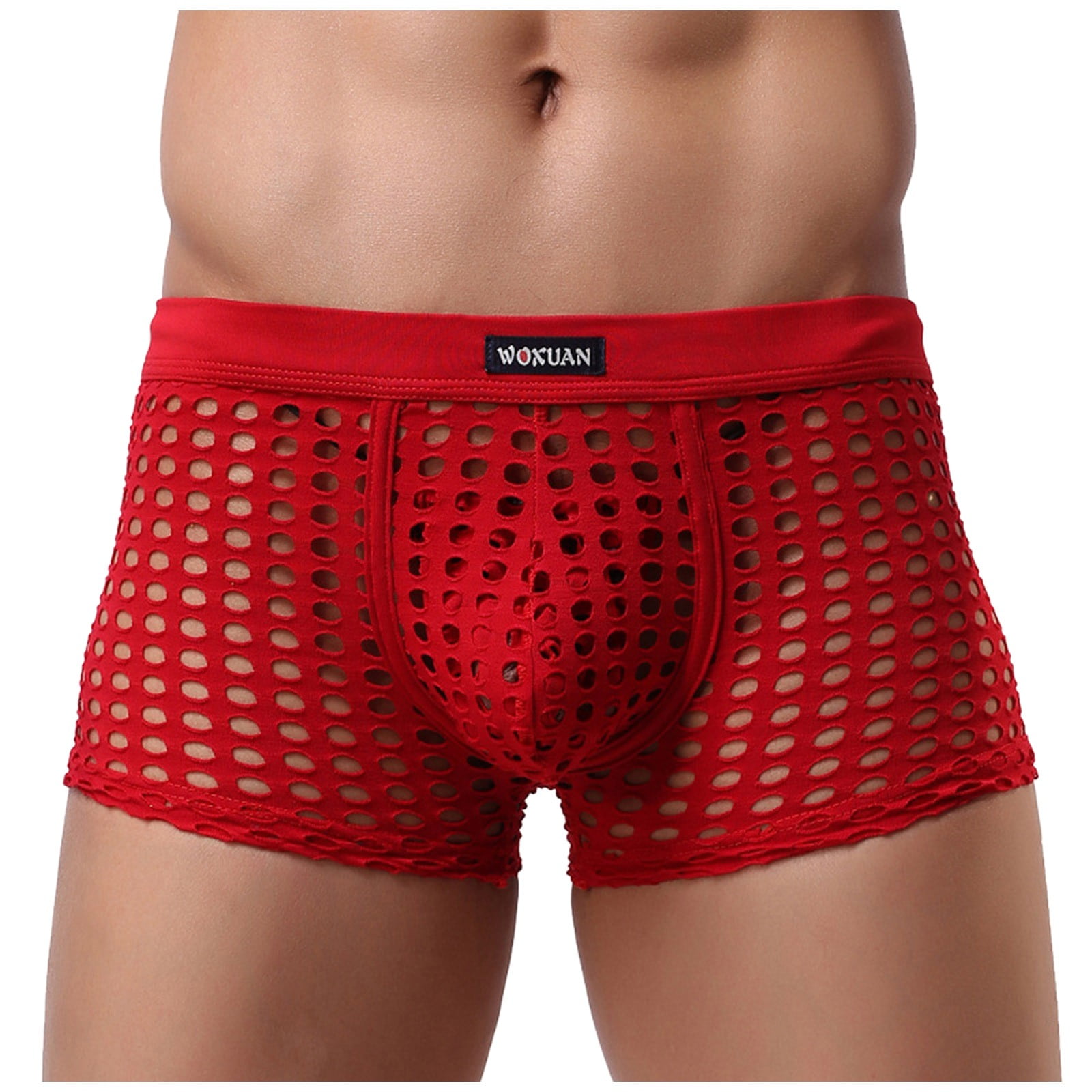 OVTICZA Hollow Out Boxer Briefs for Men Ruffle Sexy Breathable Underwear,3  Pack Red 3XL