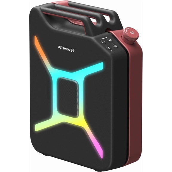ULTIMEA Go Portable Party Speaker, 300W Wireless PartyBox with Bass Boost, RGB Light, TWS Stereo, Auracast Mode, Mic/Guitar Input, APP Control, Large Bluetooth Speaker for Party Outdoor (Black Red)