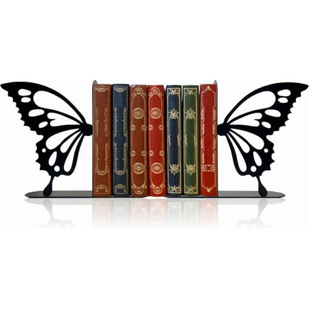 Butterfly Metal Bookends Cute Butterfly Book Ends for Shelves Bookshelf Decorative Objects Home Office Desk Bookshelf Decor Gifts for Family (Black)