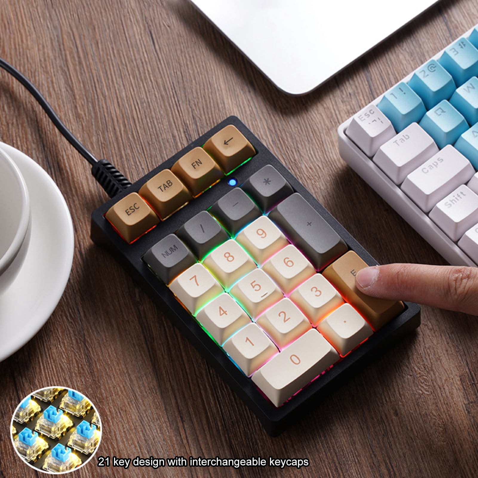 Naierhg Laptop Keypad with Mechanical Green Switches Mechanical Green Switch Laptop Keypad Usb Wired External Number Keyboard 21-key Mechanical for Laptop Multicolor