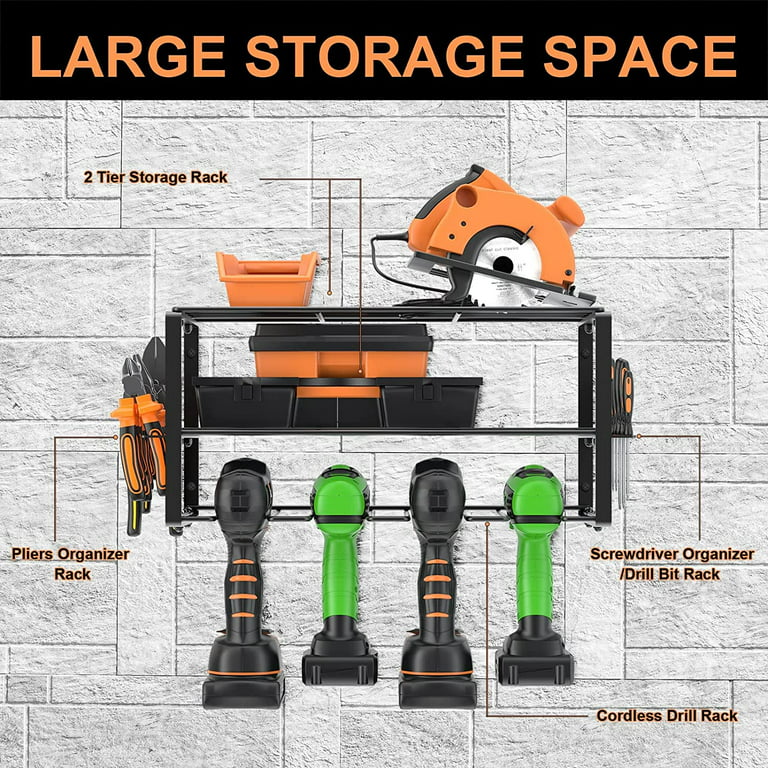 Garage Tool Storage Rack with Wall Shelf, 12 Piece Garage Organizer