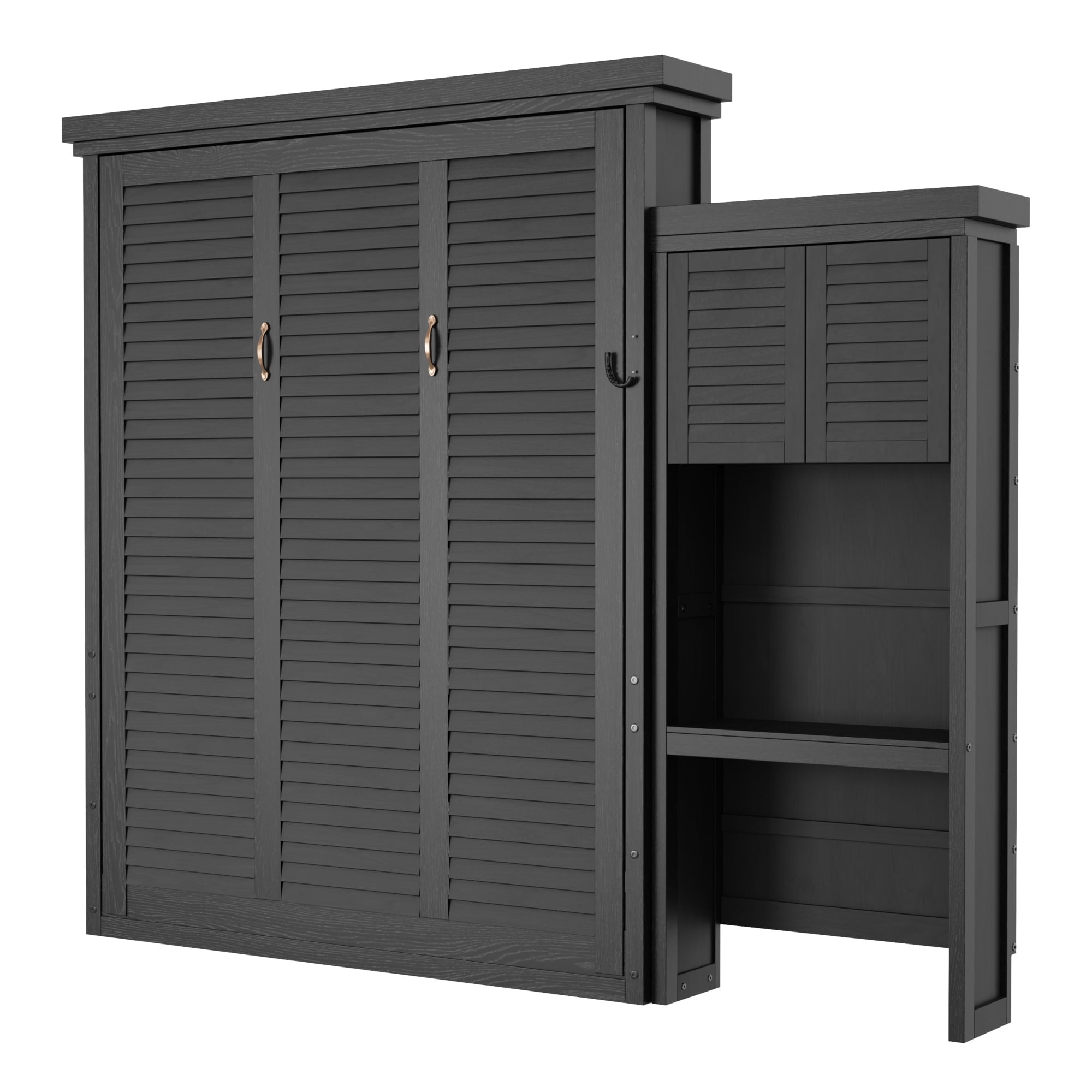 Queen Size Murphy Bed with Convertible Multiple Storage Shelves for Small Space, Guest Room