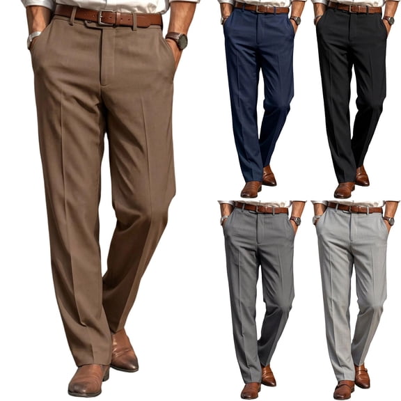 Guluxicc Pants for Men Smart Casual Golf Pants Classic Fit Elastic Waist Trousers with Pockets