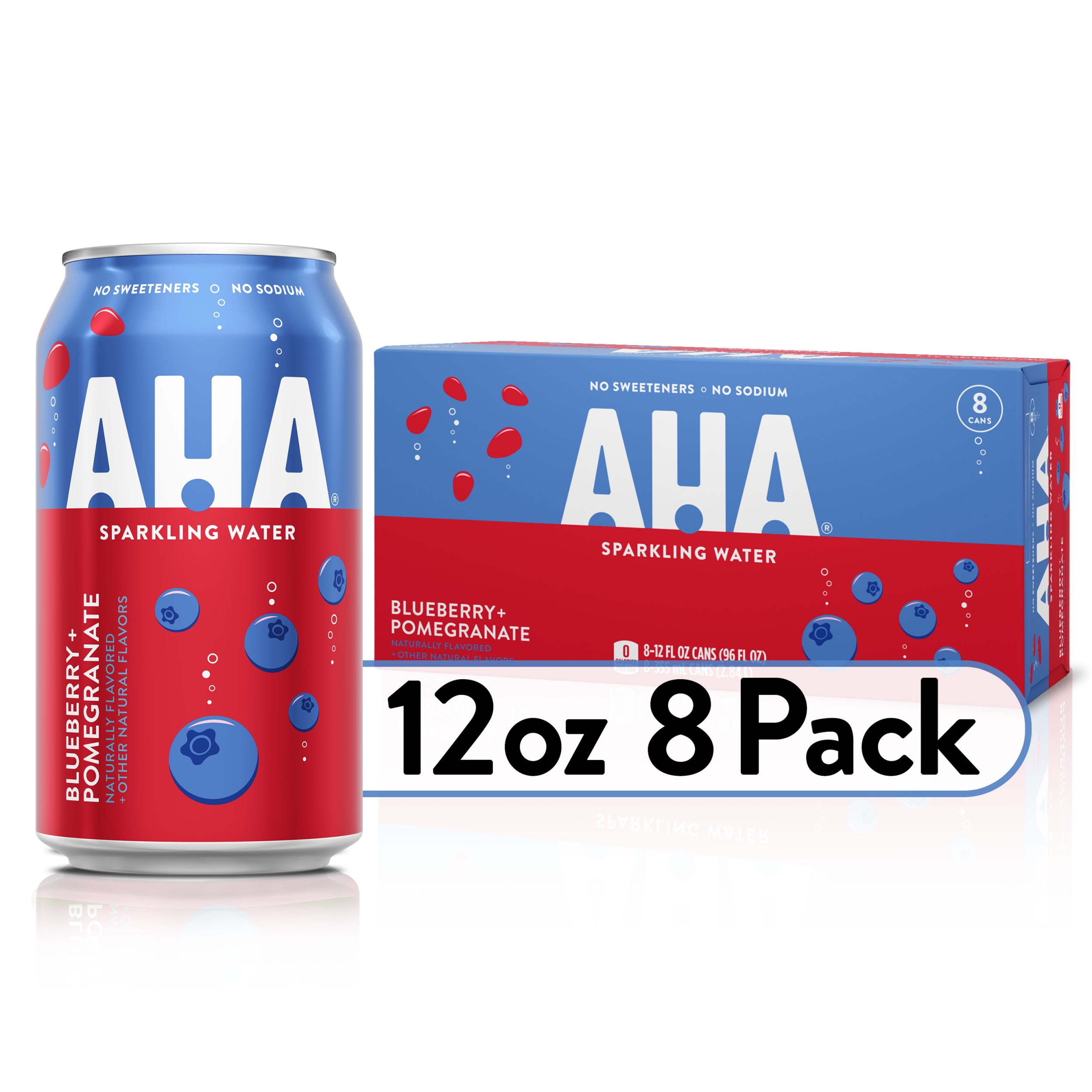 AHA Blueberry Pomegranate Sparkling Water, 12 fl oz, 8 Cans
