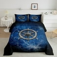thumbnail image 2 of Nautical Rudder Comforter Set Queen Size,Mystic Spider Web Trippy Blue Black Bedding Set for Teens Adults,Navigation Ocean Adventure Theme Psychedelic Down Comforter,3 Pcs 2 Pillowcases, 2 of 6