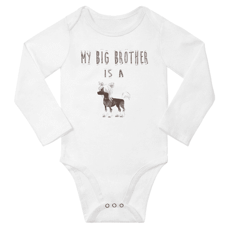 

My Big Brother is a Chinese Crested Dog Cute Baby Long Sleeve Bodysuit Boy Girl (White 6-12M)