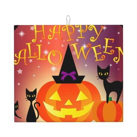 

Dish Drying Mats for Kitchen Counter - Halloween Pumpkin 16x18In Anti-Slip Absorbent Microfiber Drying Mat for Kitchen Counter Mat Dish Rack Mat with Hanging Loop