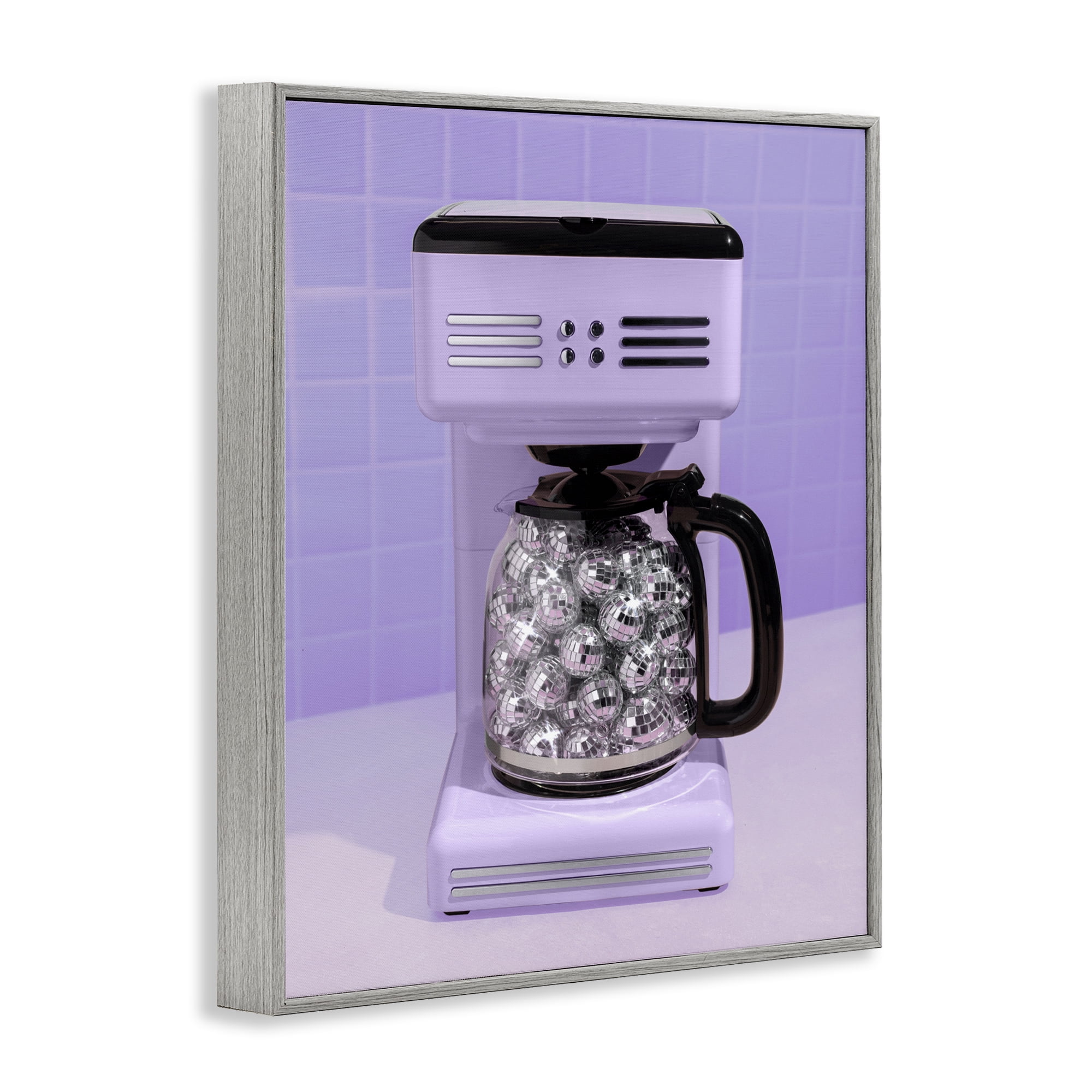 Stupell Industries Disco Coffee Maker over Purple Gray Framed Giclee Art, design by LISH Creative
