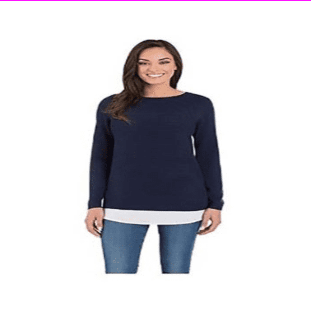 Hilary Radley Women's Long Sleeve Two-Fer Sweater M/Navy - Walmart.com