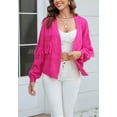 thumbnail image 2 of Fringe Tassel Open Front Sweater Cardi Long Sleeve Drop Shoulder Fuchsia Small, 2 of 5