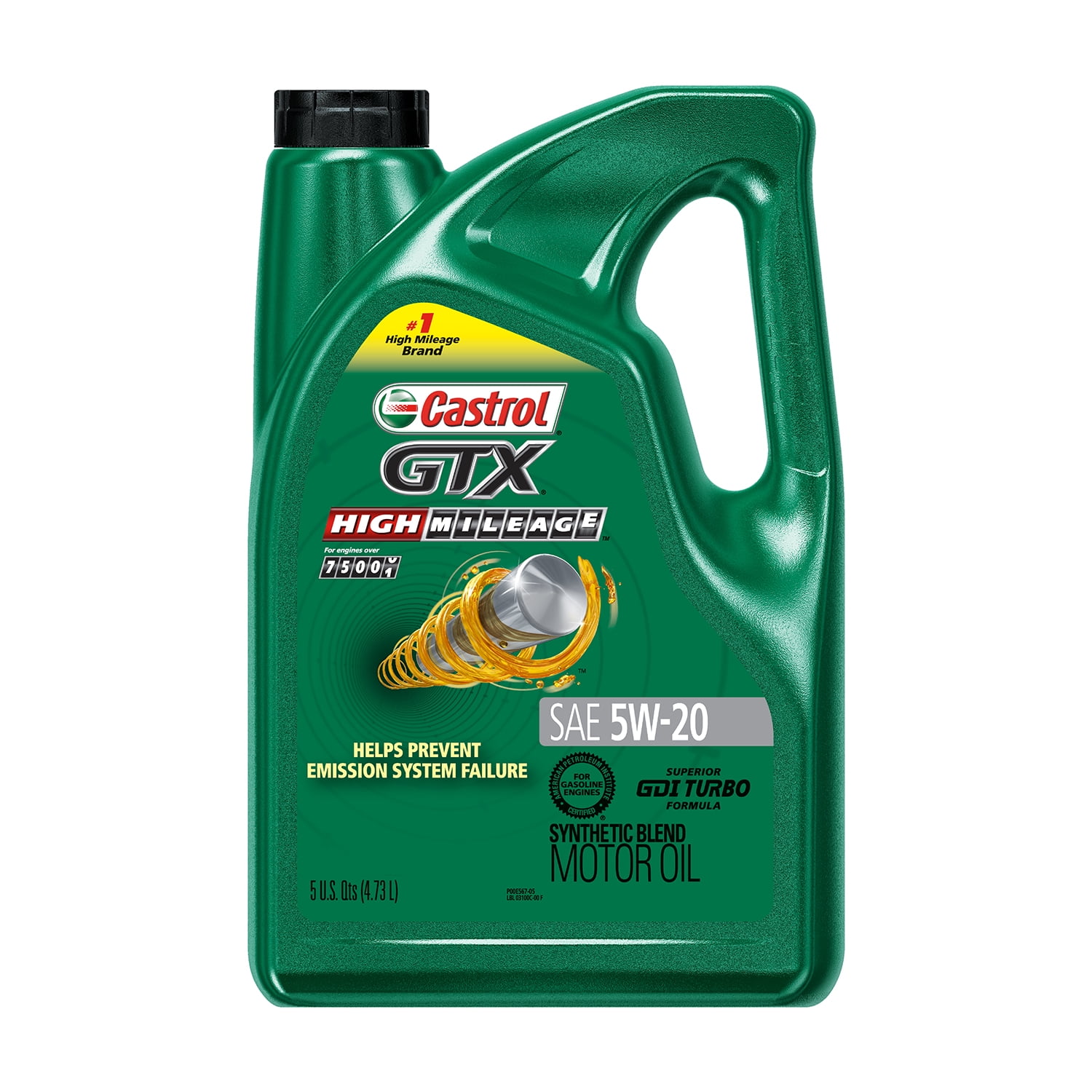 Castrol GTX High Mileage 5W20 Synthetic Blend Motor Oil, 5 Quarts