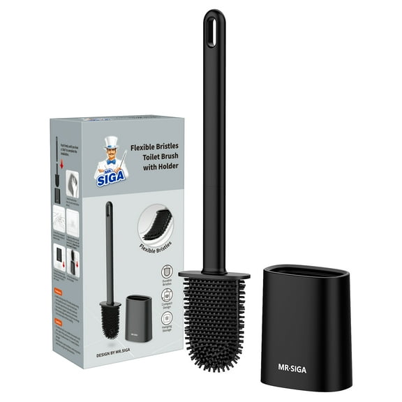 MR.SIGA Toilet Brush and Holder Set, Wall Mounted Toilet Bowl Brush, Compact Toilet Scrub Brush with Holder for Bathroom, Black, 1 Pack