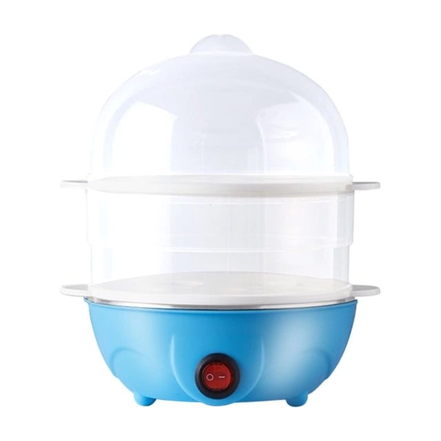 Leodye 1PCS Mini Egg Cooker Stainless Steel Double Layer Design 350W Fast Heating Household Breakfast Maker for Soft or Hard Boiled Eggs Small Kitchen Appliance -7.28*5.7in